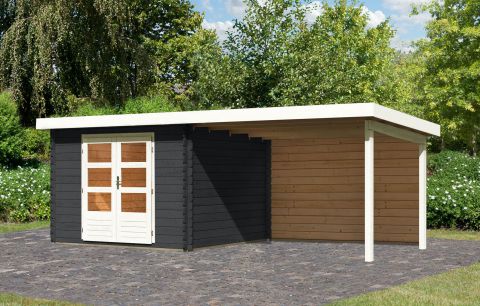 Berging / tuinhuis SET ACTION met lessenaarsdak incl. aanbouw dak & achterwand, kleur: antraciet, grondoppervlakte: 7.84 m²