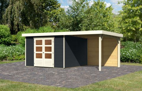 Berging / tuinhuis SET ACTION antraciet met aanbouw dak 2,40 m breed, achterwand, grondoppervlakte: 9m²