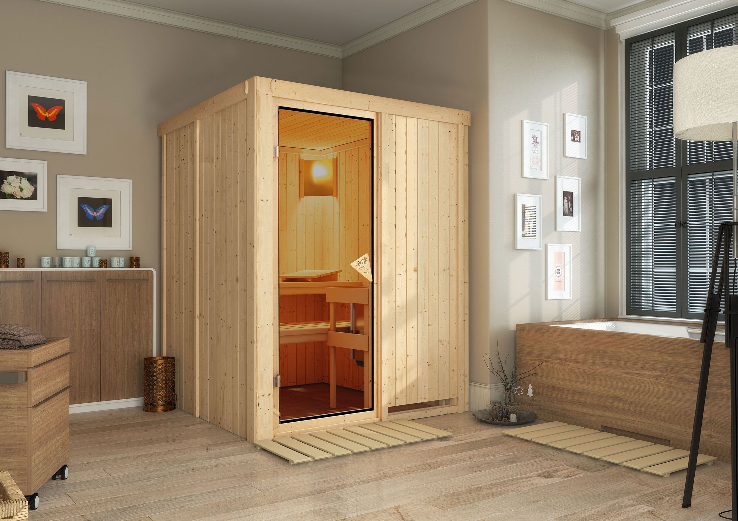 Sauna "Niilo" ACTION met bronskleurige deur - kleur: natuur - 151 x 151 x 198 cm (B x D x H)