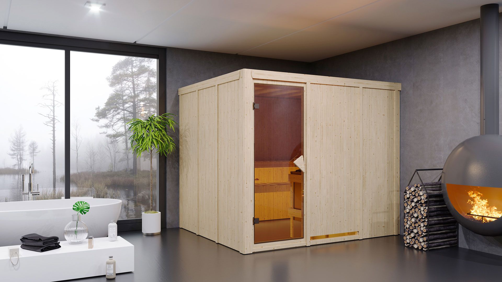 Sauna "Toivo" SET met kachel externe regeling eenvoudig 9 kW roestvrij staal - 231 x 196 x 198 cm (B x D x H)