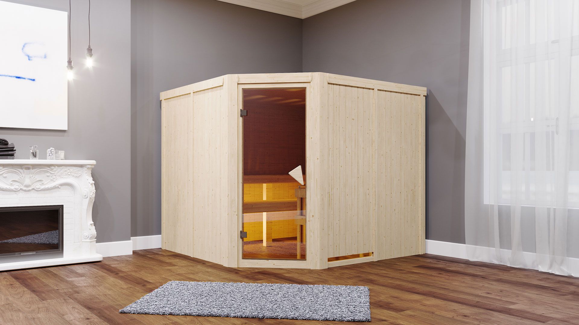Samu" sauna met bronskleurige deur - kleur: naturel - 231 x 196 x 198 cm (B x D x H)