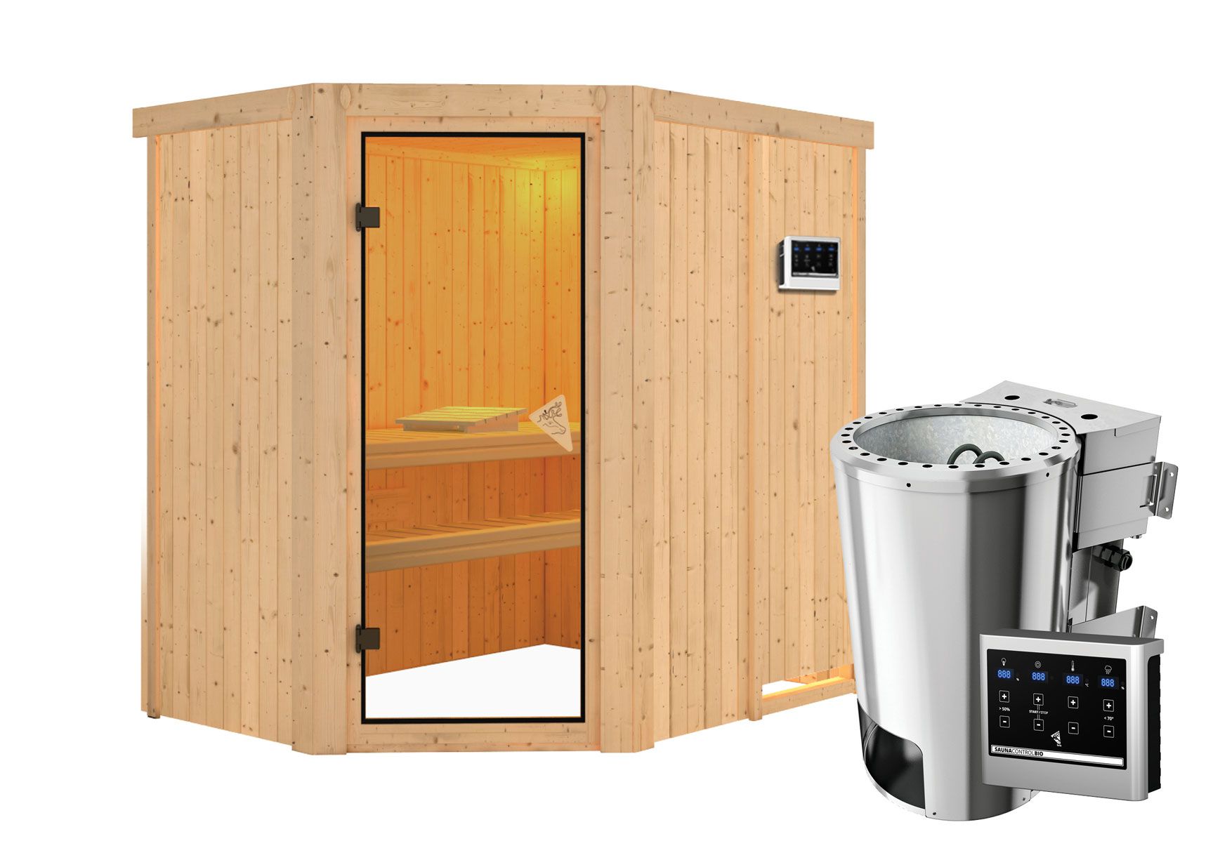 Sauna "Ole" SET met bronskleurige deur en kachel BIO 3,6 kW - 151 x 196 x 198 cm (B x D x H)