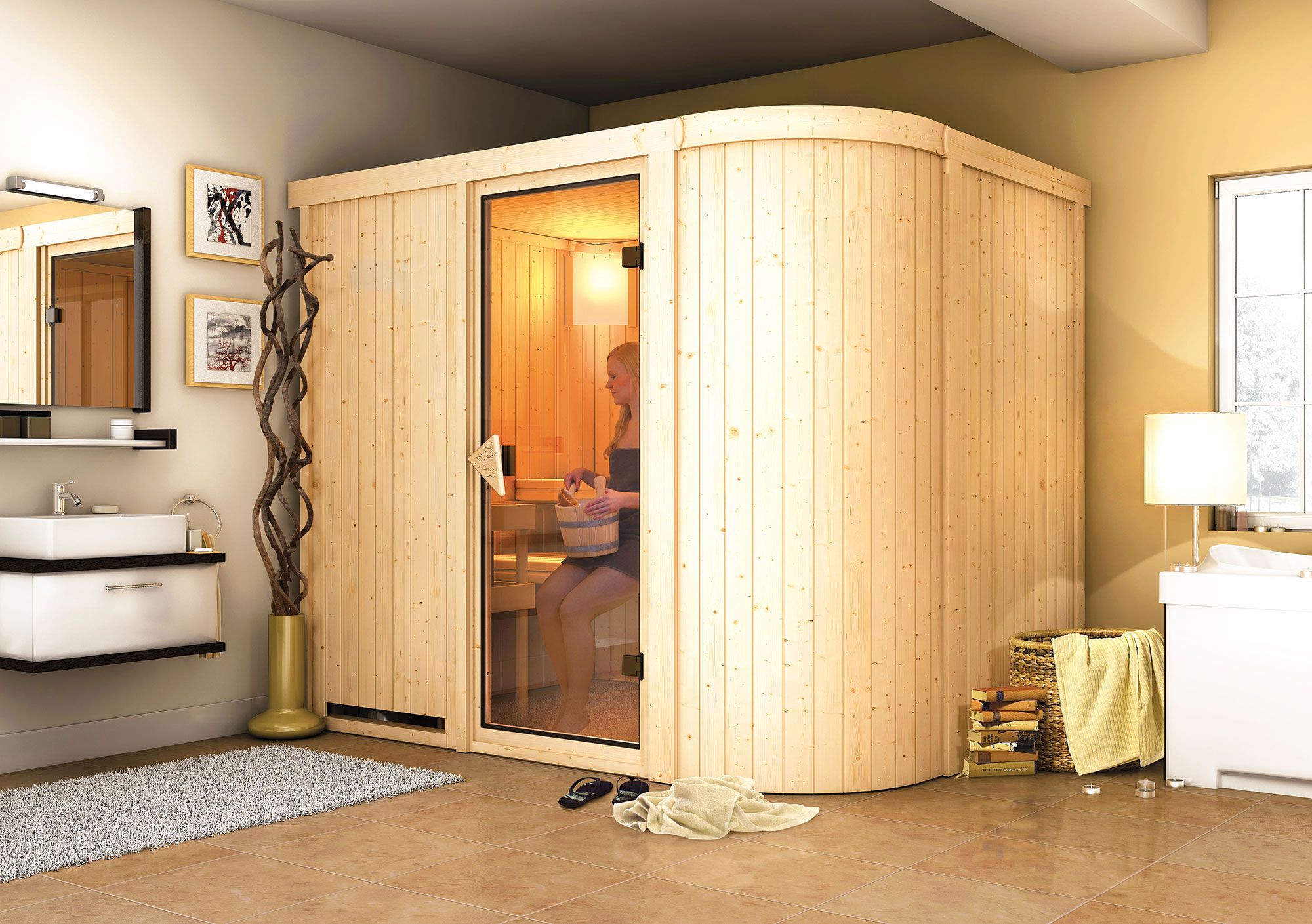 Sauna "Einar" SET met bronskleurige deur & kachel 9 kW - 231 x 170 x 198 cm (B x D x H)