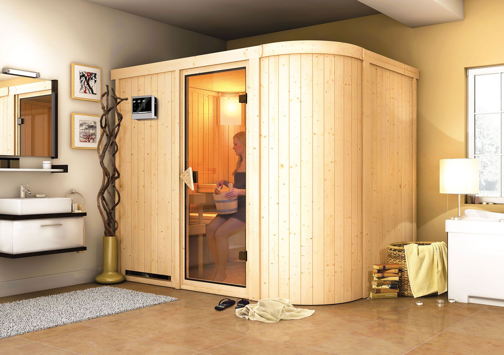 Sauna "Einar" SET met bronskleurige deur & kachel externe regeling easy 9 kW - 231 x 170 x 198 cm (B x D x H)