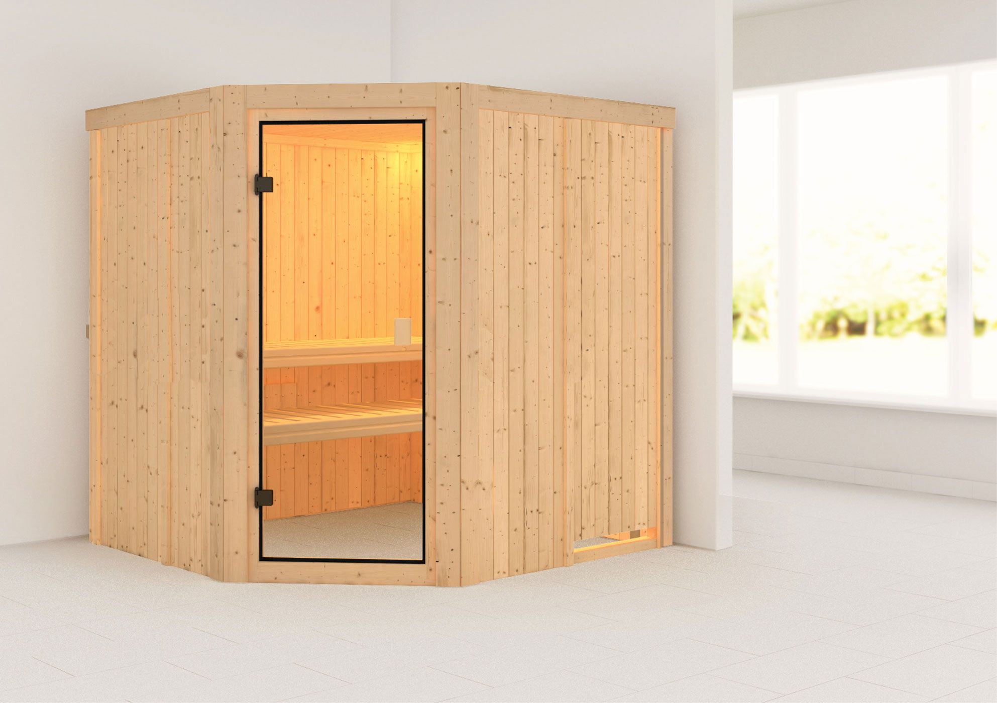 Manadis" sauna met bronskleurige deur - kleur: naturel - 196 x 178 x 198 cm (B x D x H)