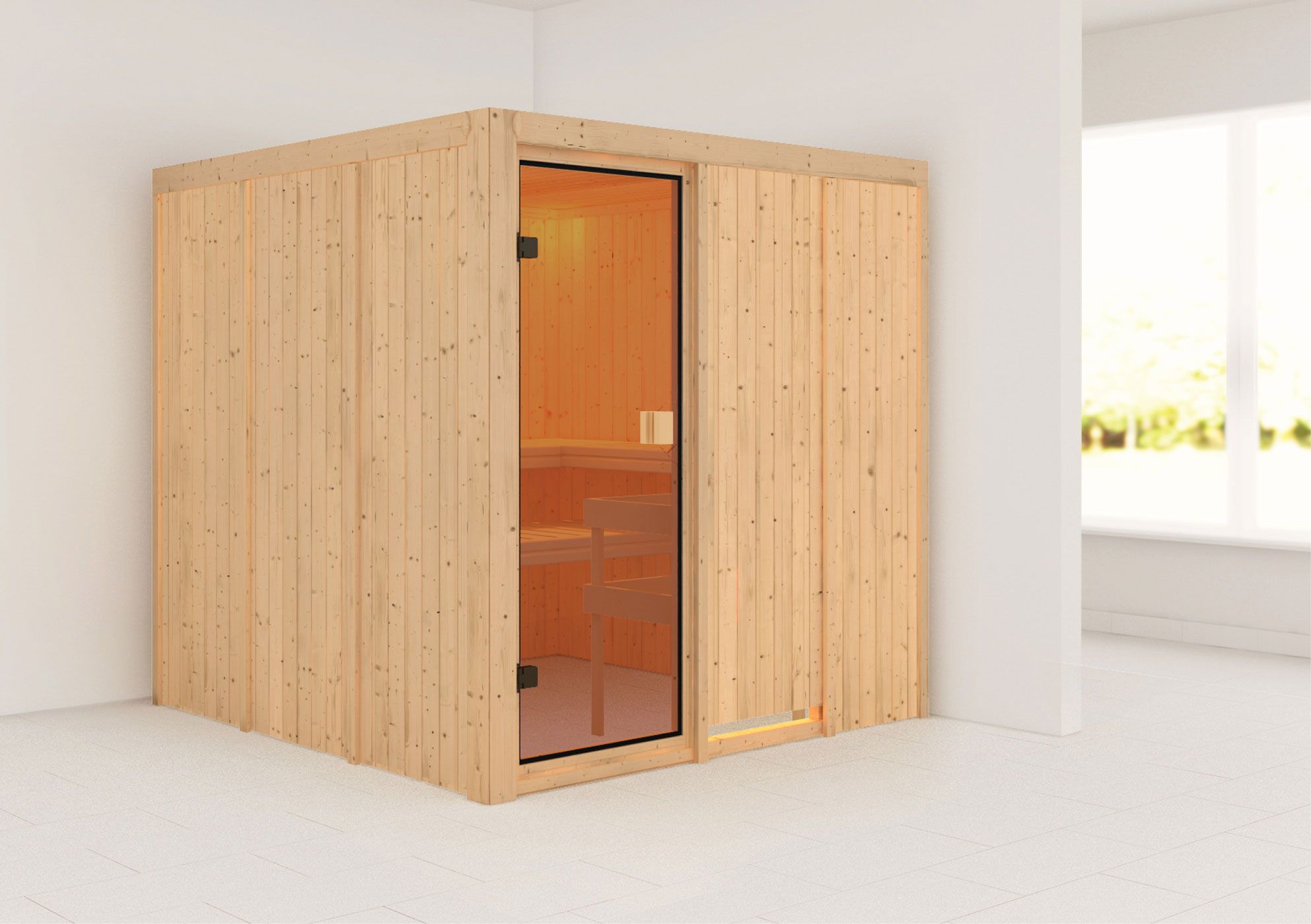 Sauna "Njola" met bronskleurige deur - kleur: naturel - 196 x 196 x 198 cm (B x D x H)