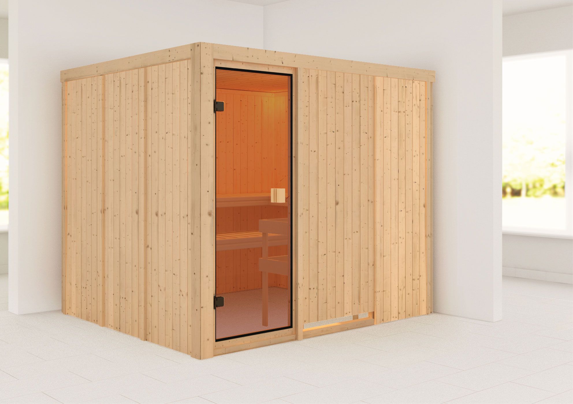 Sauna "Anders" met bronskleurige deur - Kleur: Natuurlijk - 231 x 196 x 198 cm (B x D x H)