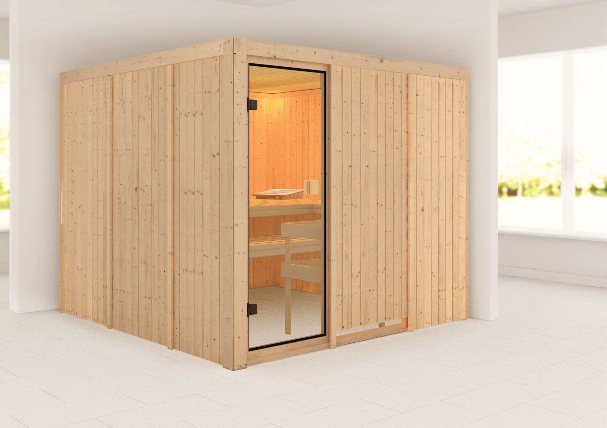 Eldar" sauna met bronskleurige deur - kleur: naturel - 231 x 231 x 198 cm (B x D x H)