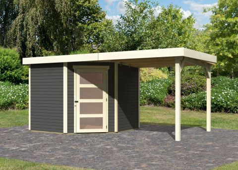 Berging / tuinhuis SET ACTION terra grijs met aanbouw dak 2,4 m breed, grondoppervlakte: 5,76 m²