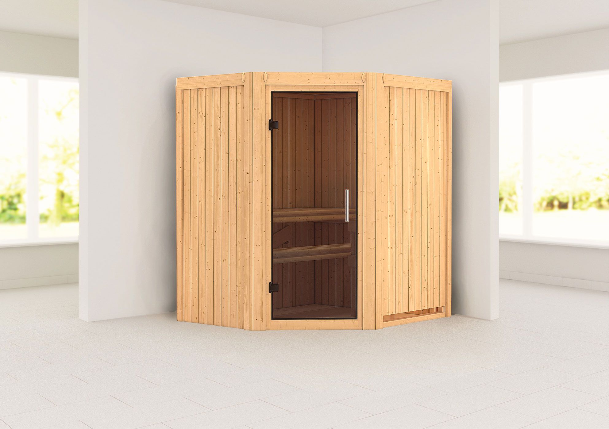 Leevi" sauna met grafietkleurige deur - Kleur: Naturel - 170 x 151 x 198 cm (B x D x H)