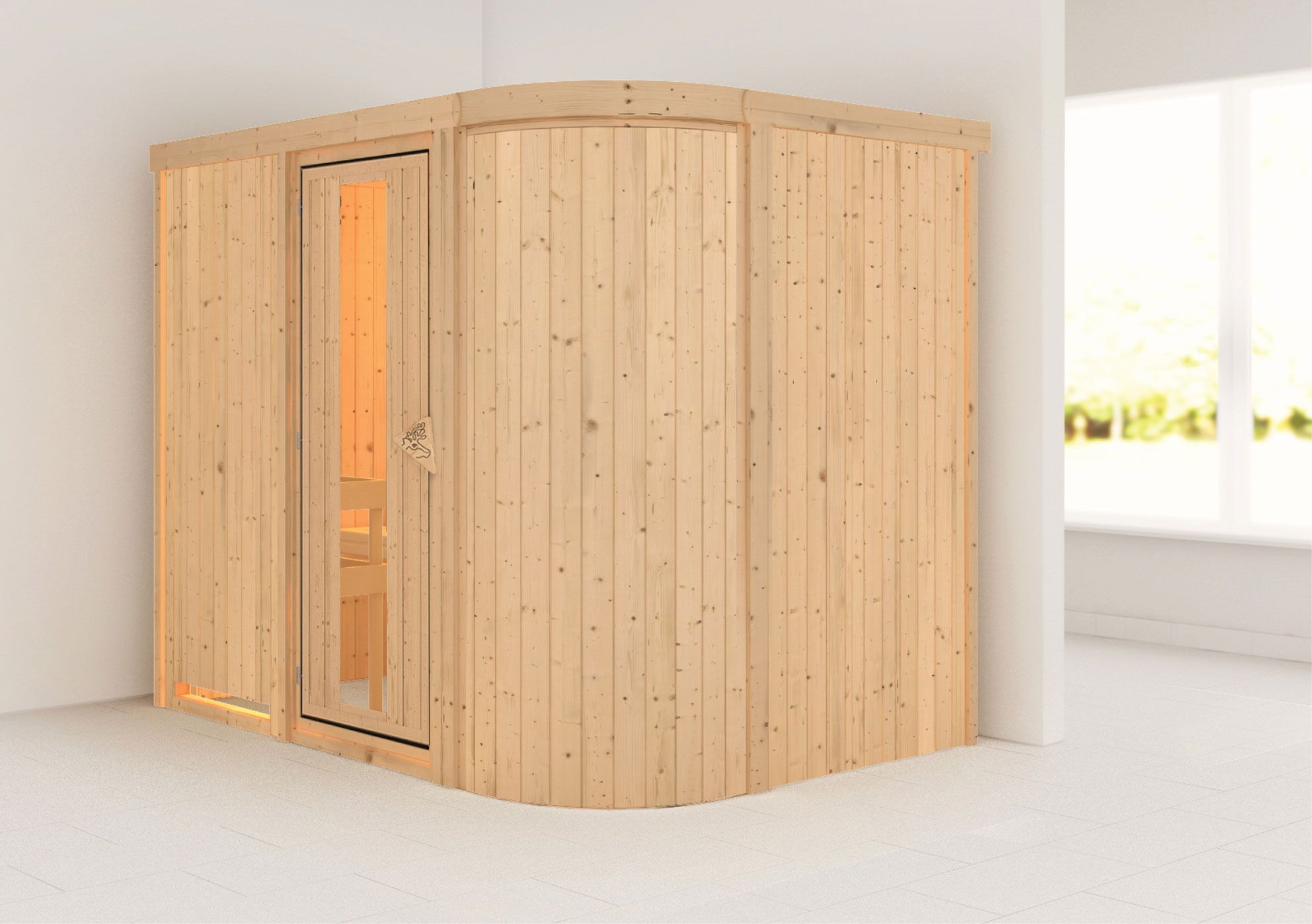 Einar" sauna met energiebesparende deur - Kleur: Naturel - 231 x 170 x 198 cm (B x D x H)