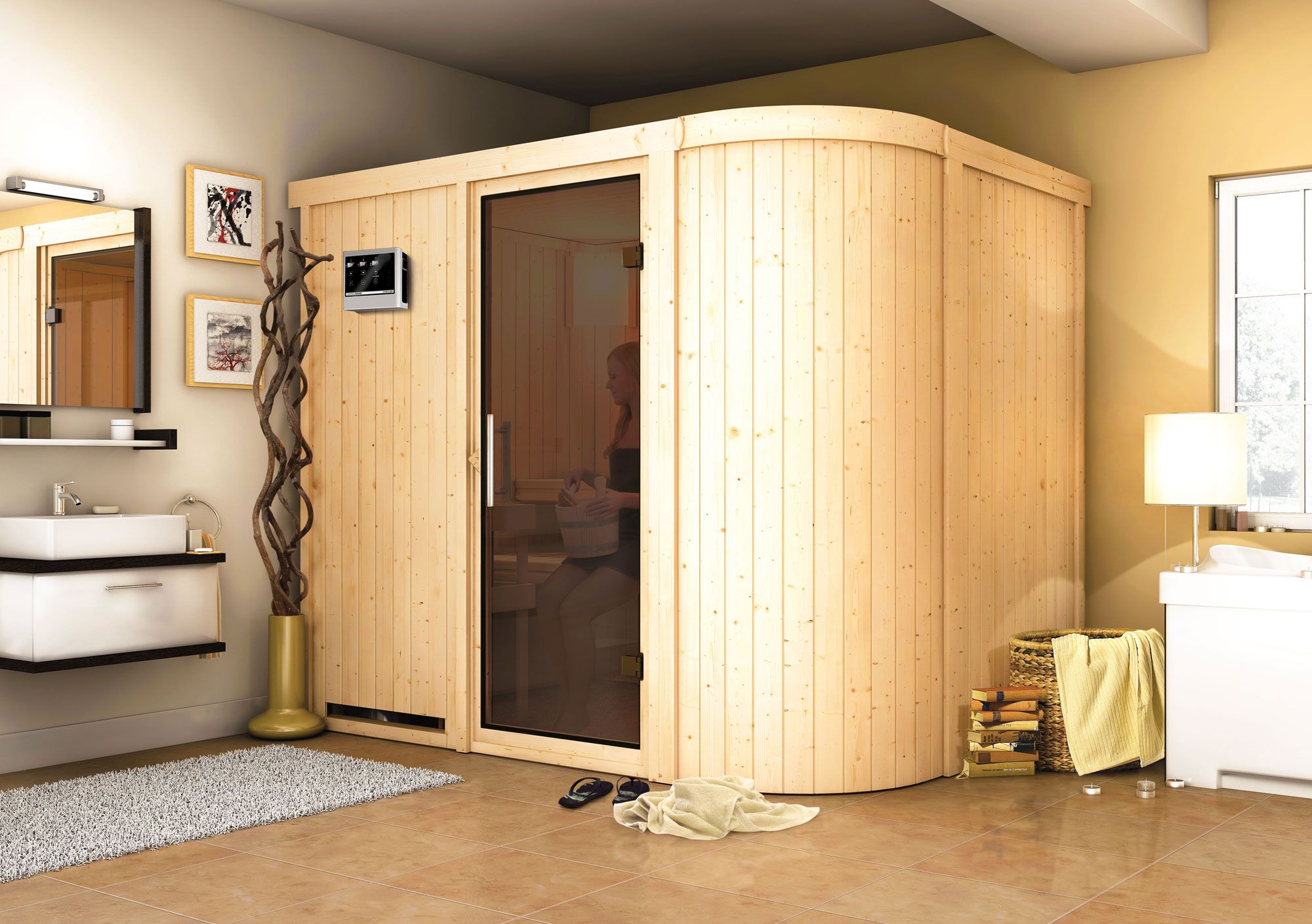 Sauna "Einar" SET met grafiet deur & kachel externe regeling eenvoudig 9 KW - 231 x 170 x 198 cm (B x D x H)