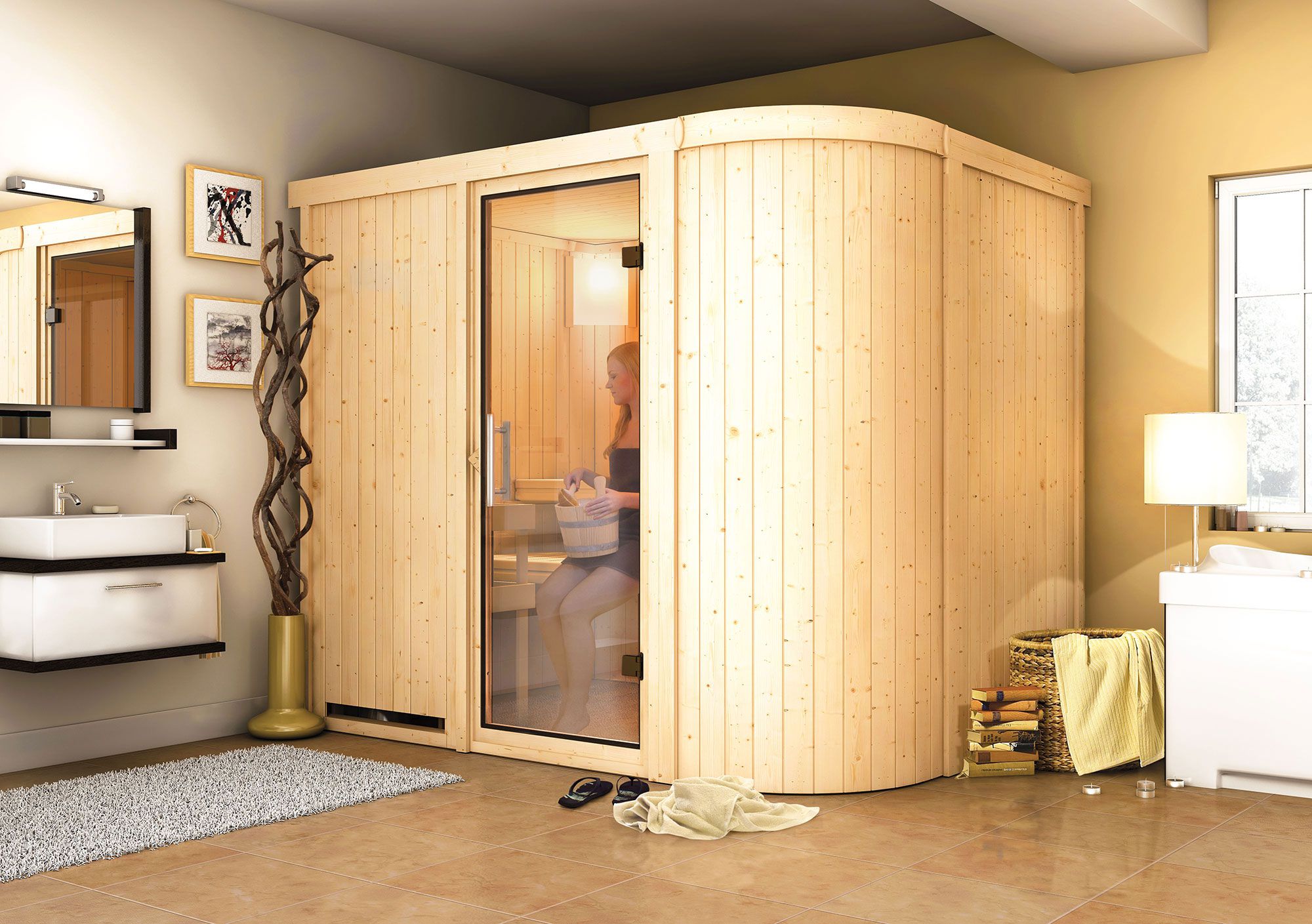 Sauna "Einar" SET met heldere glazen deur & kachel 9 kW - 231 x 170 x 198 cm (B x D x H)