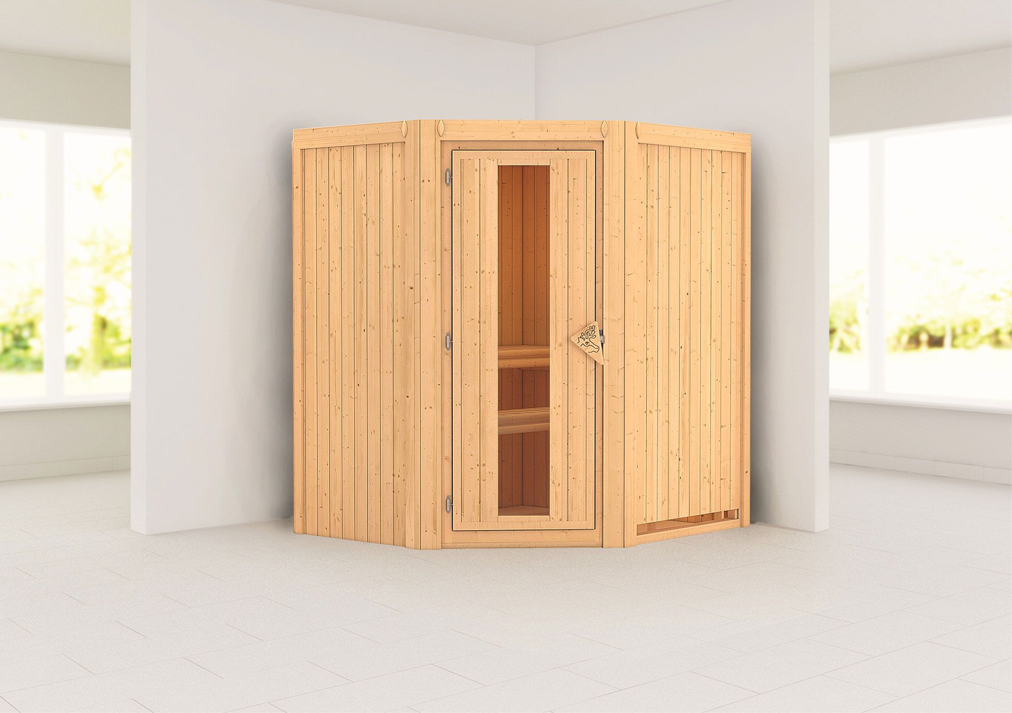 Kjell" sauna met energiebesparende deur - Kleur: Naturel - 170 x 151 x 198 cm (B x D x H)