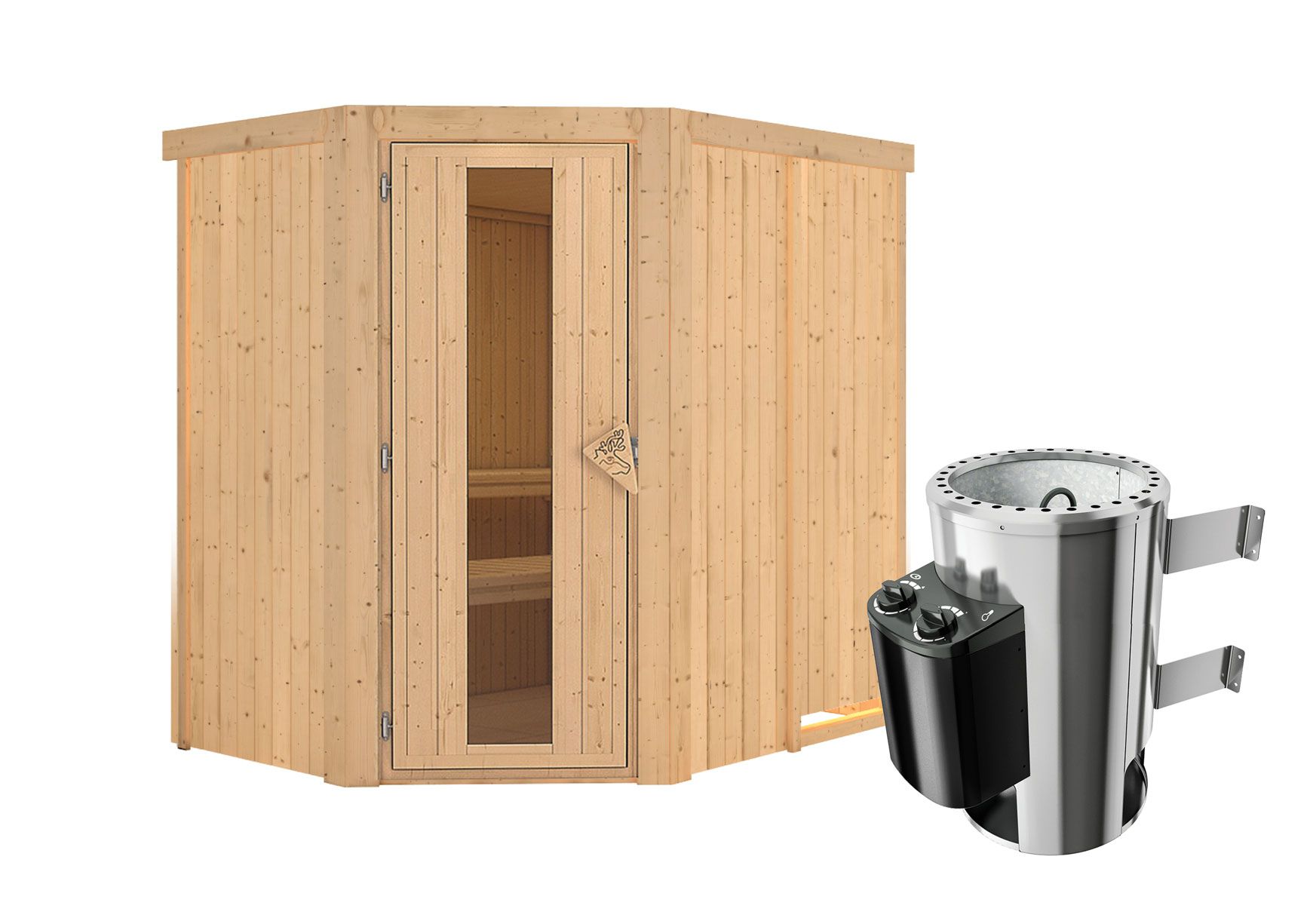 Sauna "Ole" SET met energiebesparende deur en kachel 3,6 kW - 151 x 196 x 198 cm (B x D x H)