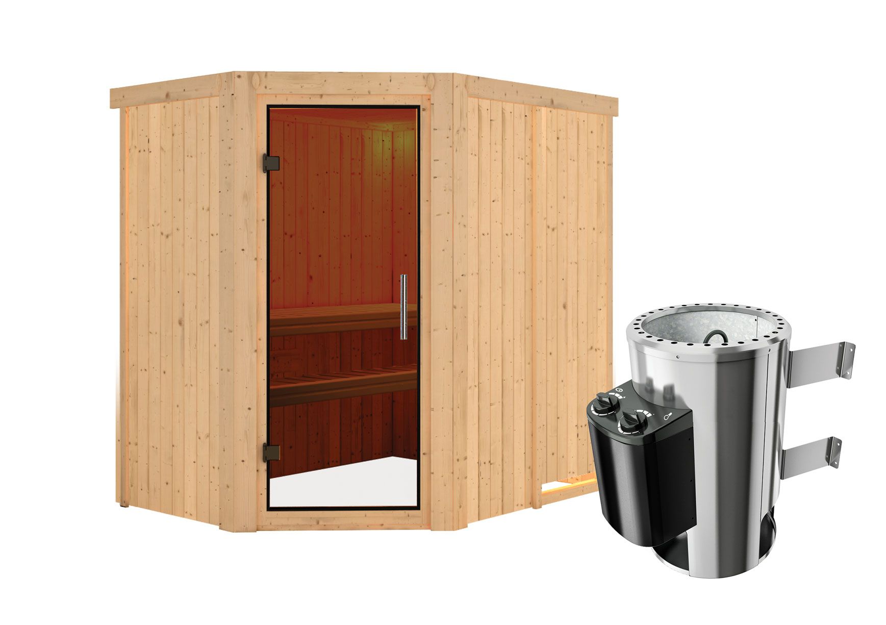 Sauna "Ole" SET met grafiet deur & kachel 3,6 kW - 151 x 196 x 198 cm (B x D x H)