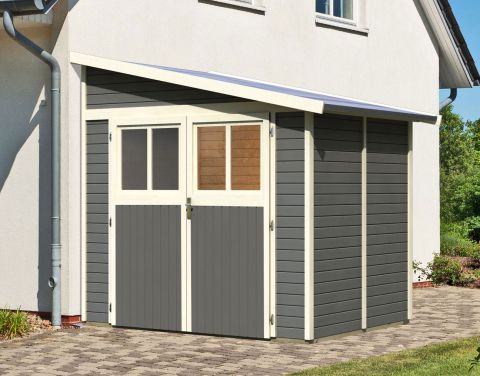 Berging / tuinhuis met lessenaarsdak, kleur: terra grijs, grondoppervlakte: 4.18 m²