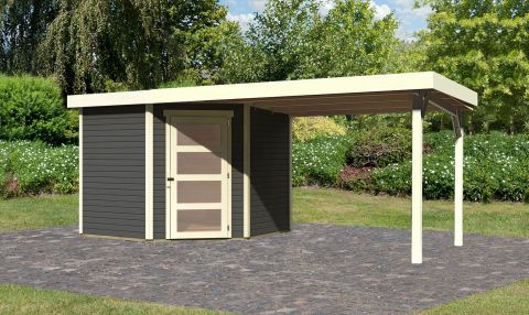 Berging / tuinhuis SET ACTION terra grijs met aanbouw dak 2,8 m breed, grondoppervlakte: 5,76 m²