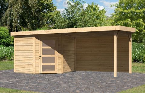 Berging / tuinhuis SET ACTION onbehandeld met aanbouw dak 2,8 m breed, achterwand, grondoppervlakte: 5,76m²
