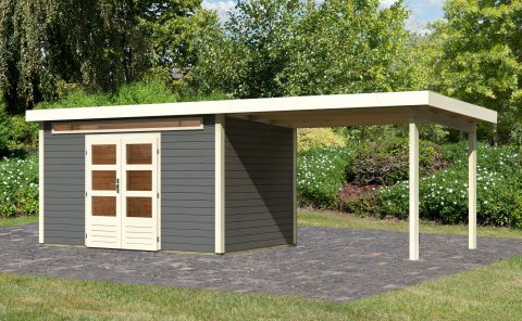 Berging / tuinhuis SET terra grijs met aanbouw dak 3,2 m breed, grondoppervlakte: 8,6 m²