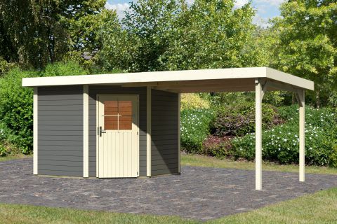 Berging / tuinhuis SET terra grijs met aanbouw dak 3,2 m breed, grondoppervlakte: 5,76 m²
