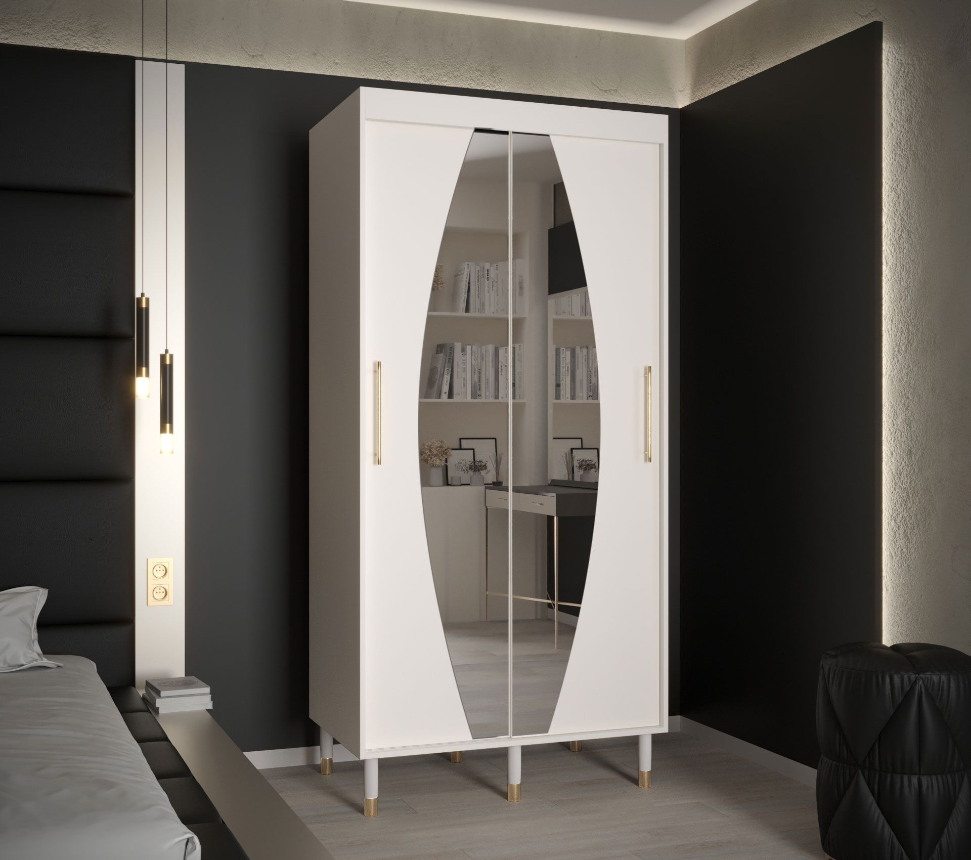 Moderne kledingkast met spiegel Jotunheimen 169, kleur: wit - Afmetingen: 208 x 100,5 x 62 cm (H x B x D)