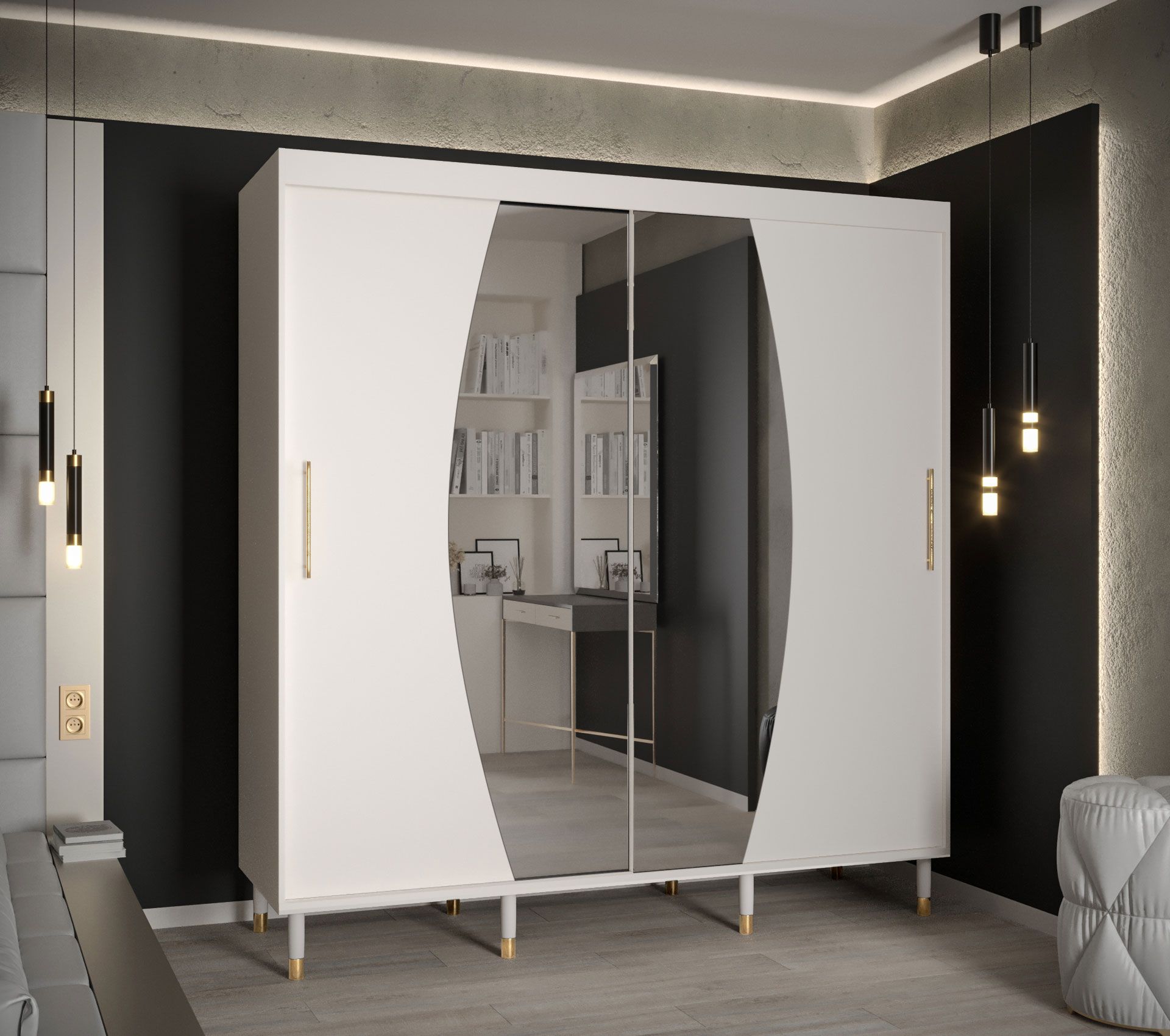 Kledingkast met buitengewoon design Jotunheimen 177, kleur: wit - Afmetingen: 208 x 200,5 x 62 cm (H x B x D)