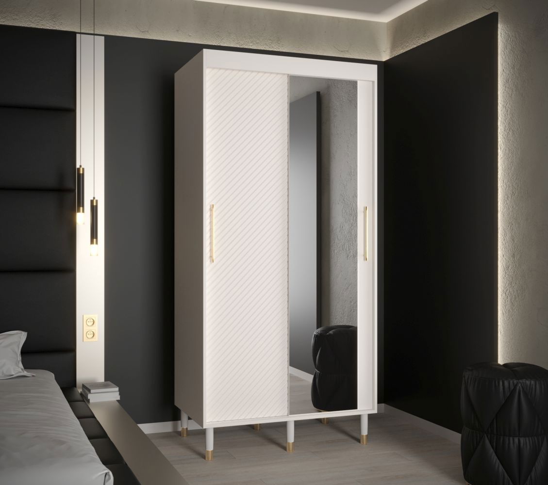 Klassieke kledingkast met één spiegeldeur Jotunheimen 13, kleur: Wit - Afmetingen: 208 x 100,5 x 62 cm (H x B x D)