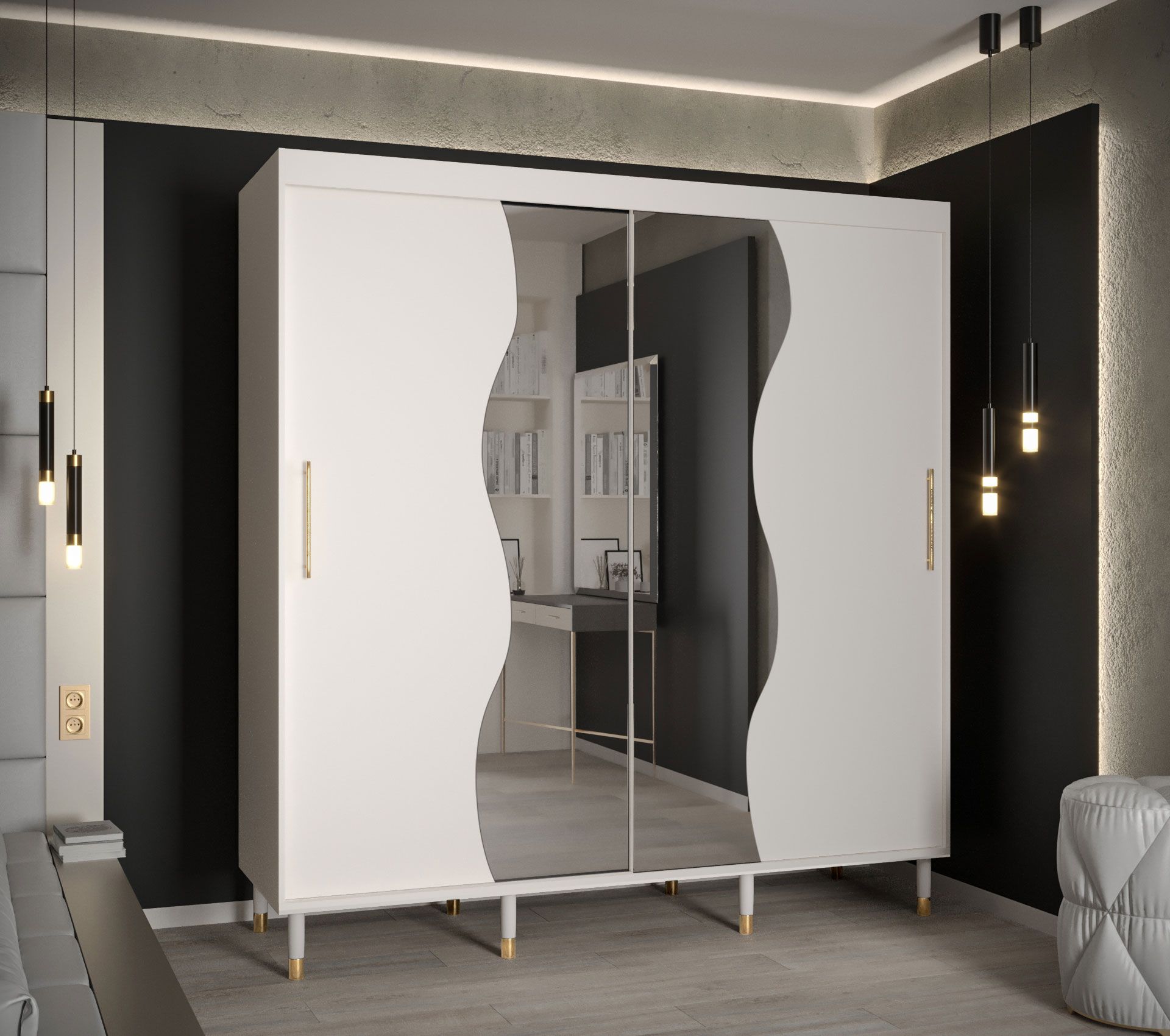 Schuifdeurkast met elegant design Jotunheimen 189, kleur: wit - Afmetingen: 208 x 200,5 x 62 cm (H x B x D)