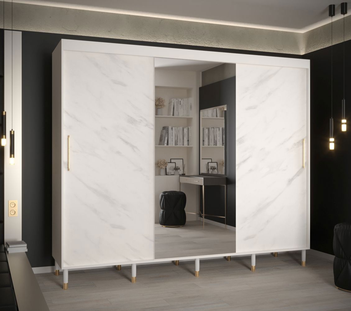 Grote kledingkast met één spiegeldeur Jotunheimen 59, kleur: Wit - Afmetingen: 208 x 250,5 x 62 cm (H x B x D)