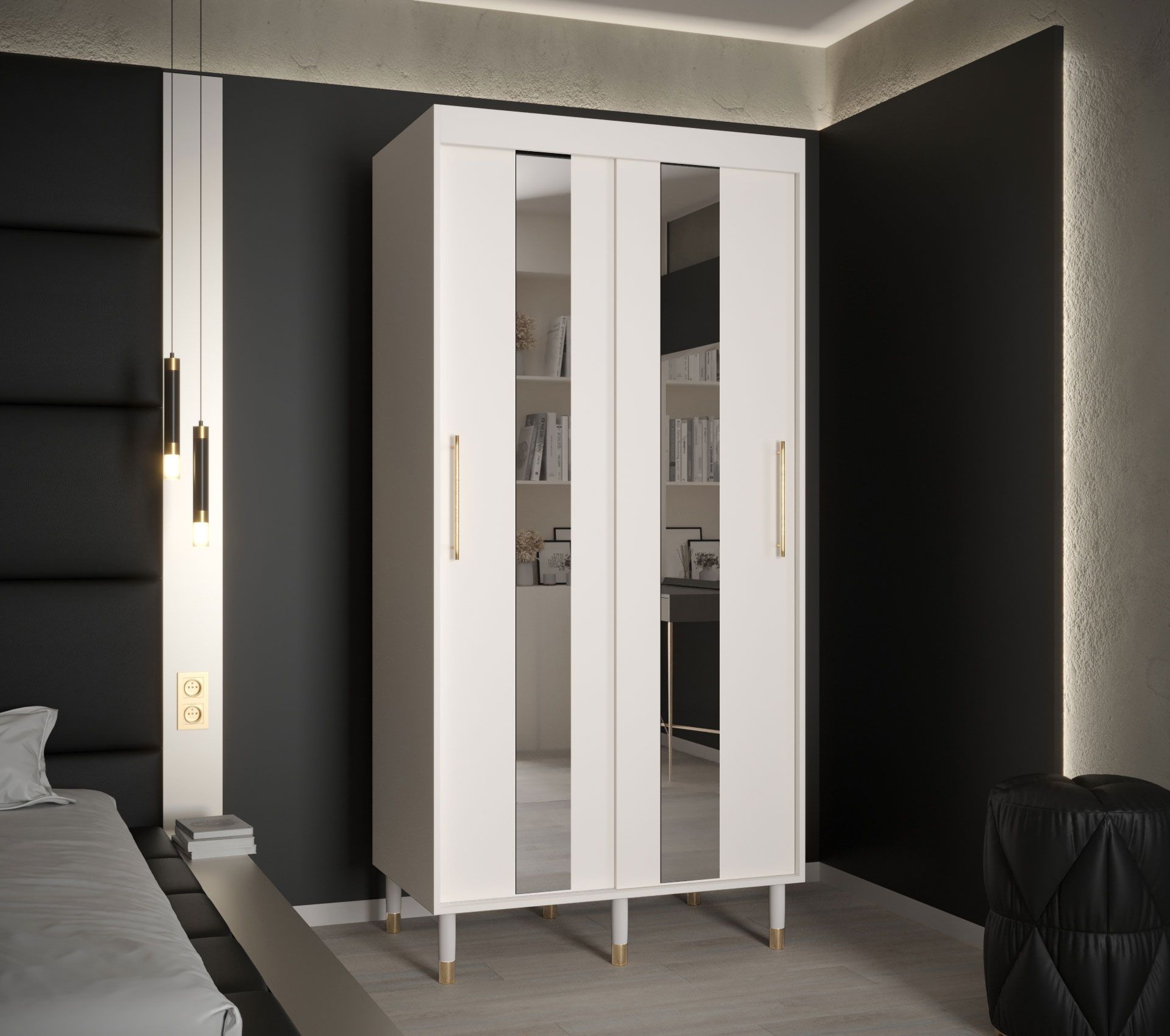 Eenvoudige kledingkast met twee spiegelstroken Jotunheimen 193, kleur: wit - Afmetingen: 208 x 100,5 x 62 cm (H x B x D)