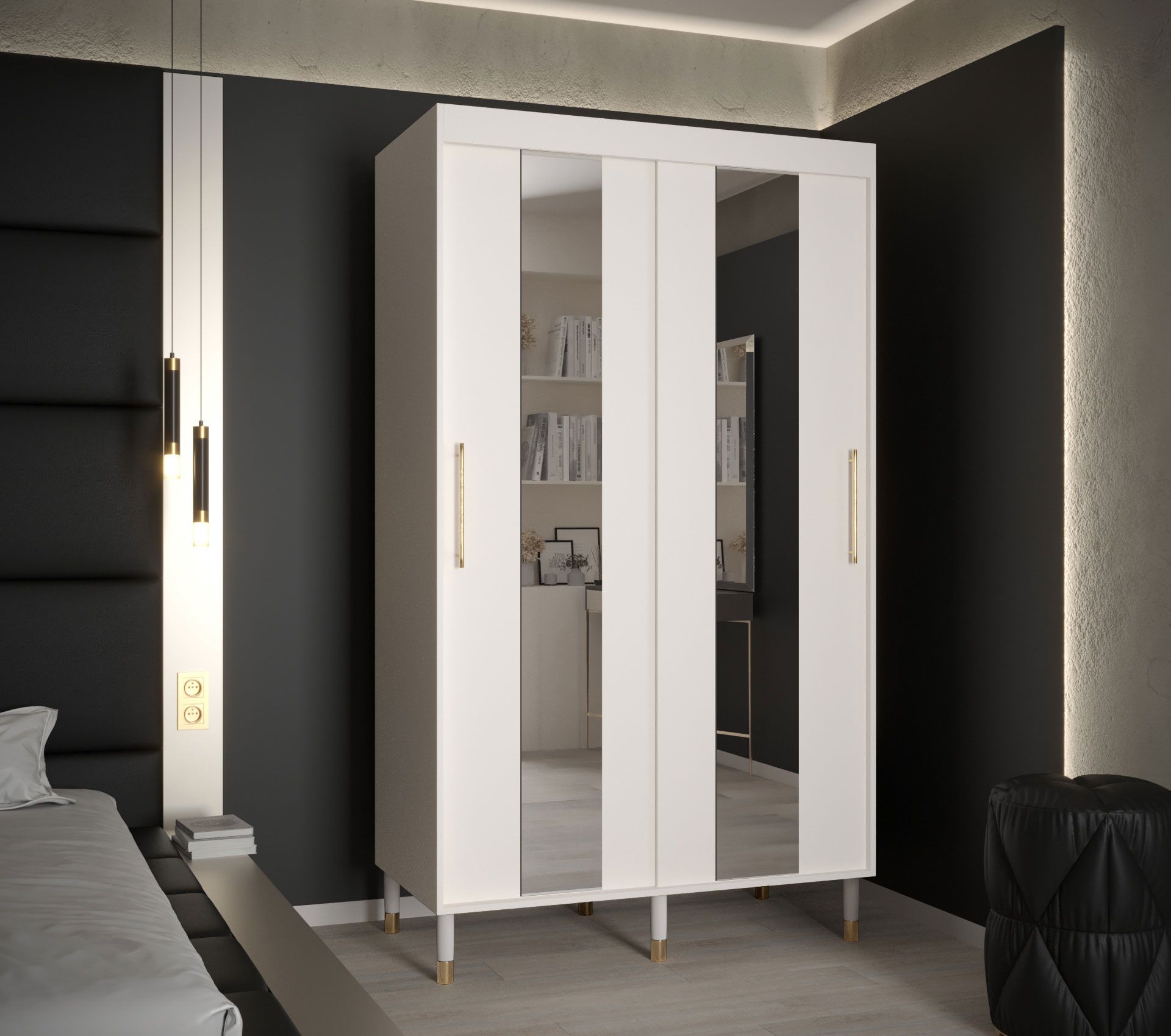 Elegante kledingkast met twee spiegelstroken Jotunheimen 195, kleur: wit - Afmetingen: 208 x 120,5 x 62 cm (H x B x D)
