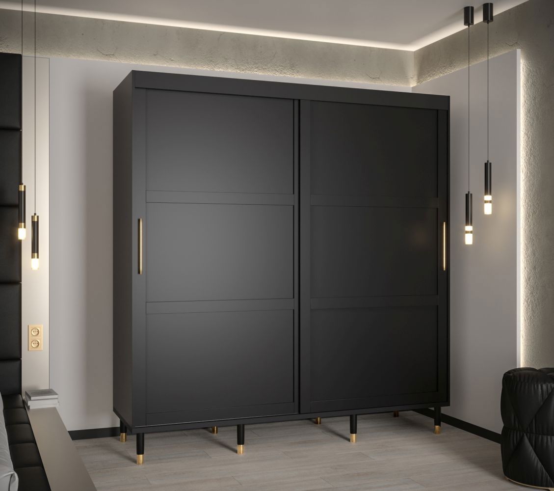 Kledingkast in modern design Jotunheimen 70, kleur: Zwart - Afmetingen: 208 x 200,5 x 62 cm (H x B x D)