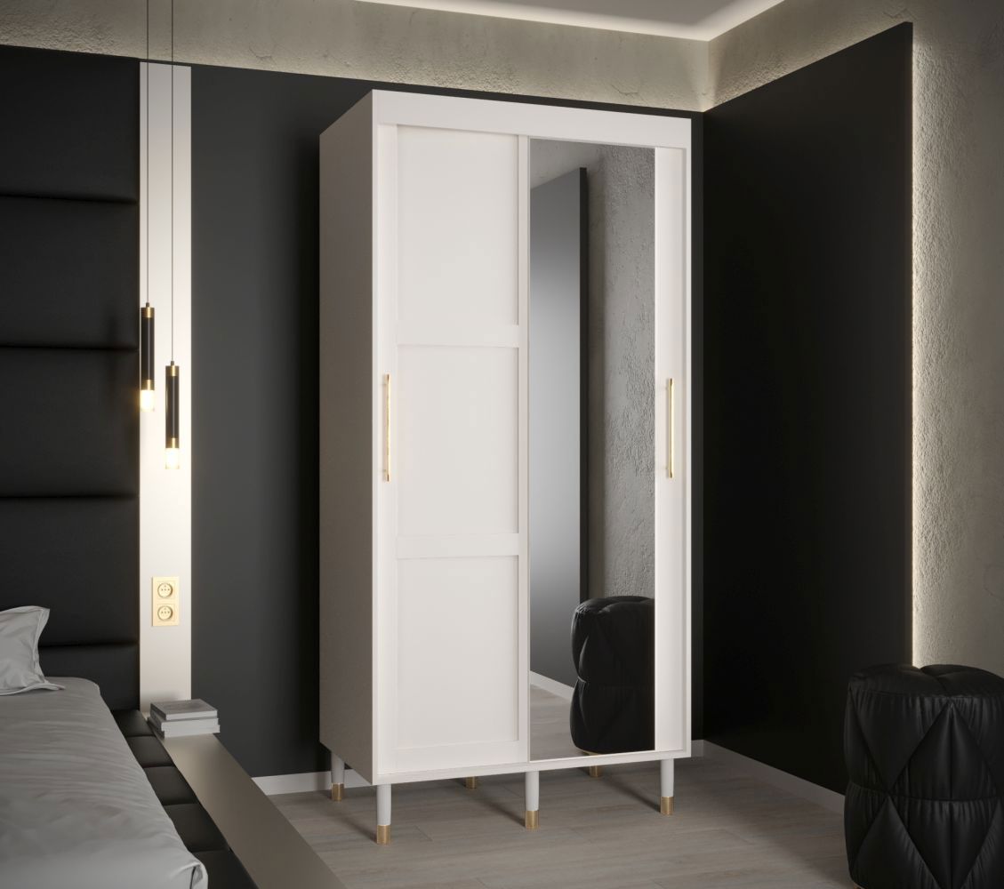 Slanke schuifdeurkast met één spiegeldeur Jotunheimen 73, kleur: Wit - Afmetingen: 208 x 100,5 x 62 cm (H x B x D)