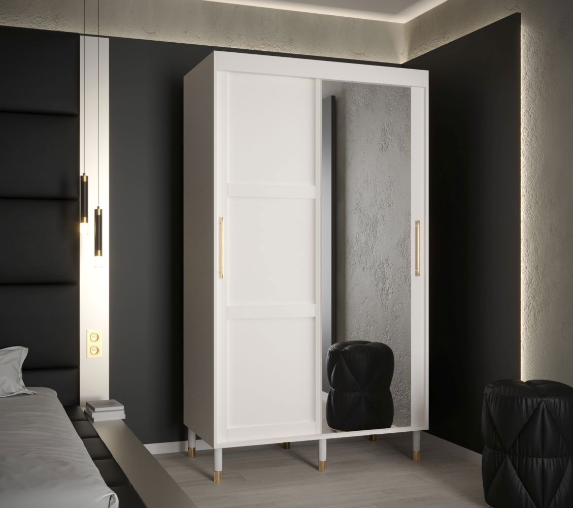 Kledingkast met één spiegeldeur Jotunheimen 75, kleur: Wit - Afmetingen: 208 x 120,5 x 62 cm (H x B x D)