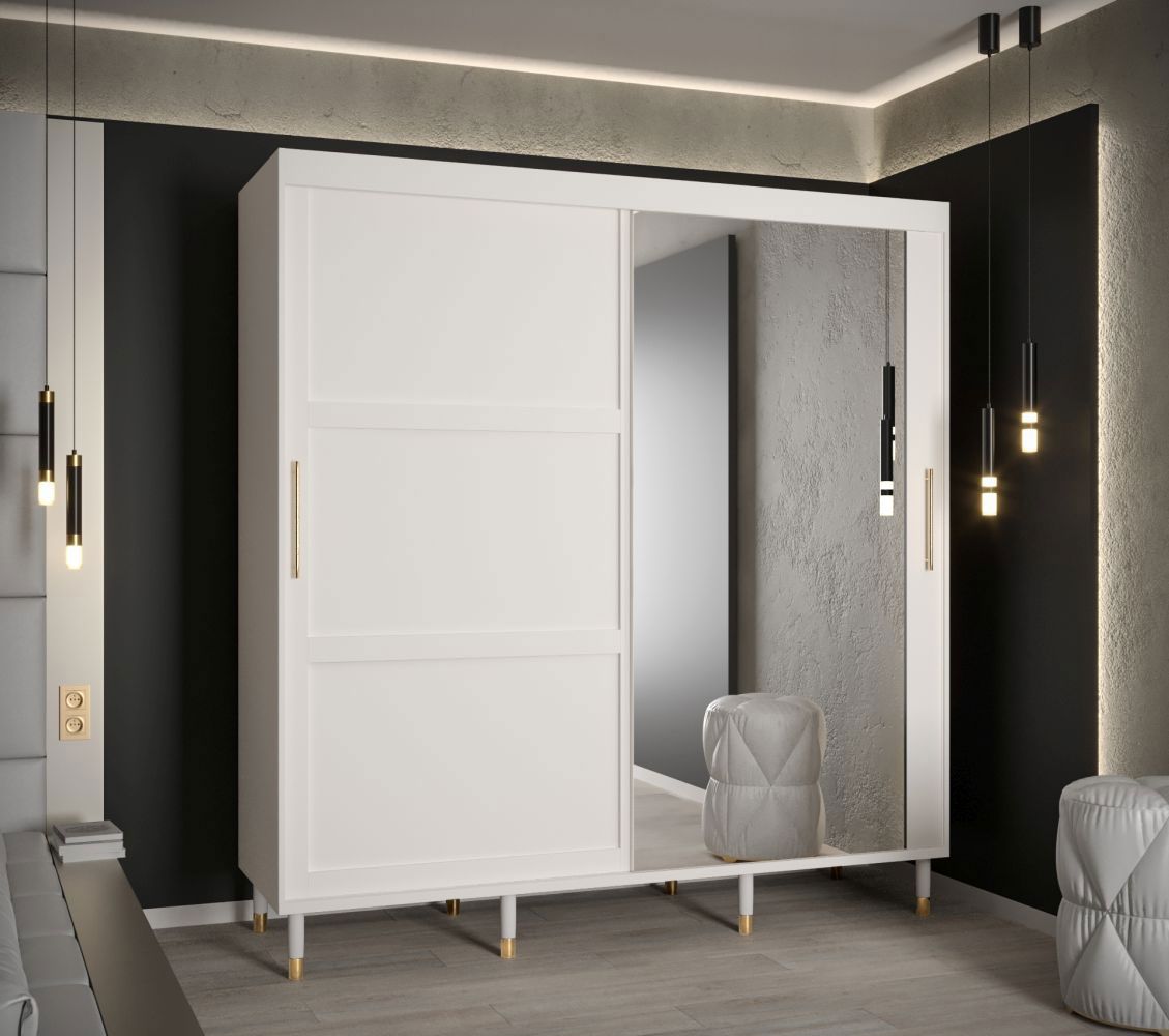 Grote kledingkast met één spiegeldeur Jotunheimen 81, kleur: Wit - Afmetingen: 208 x 200,5 x 62 cm (H x B x D)