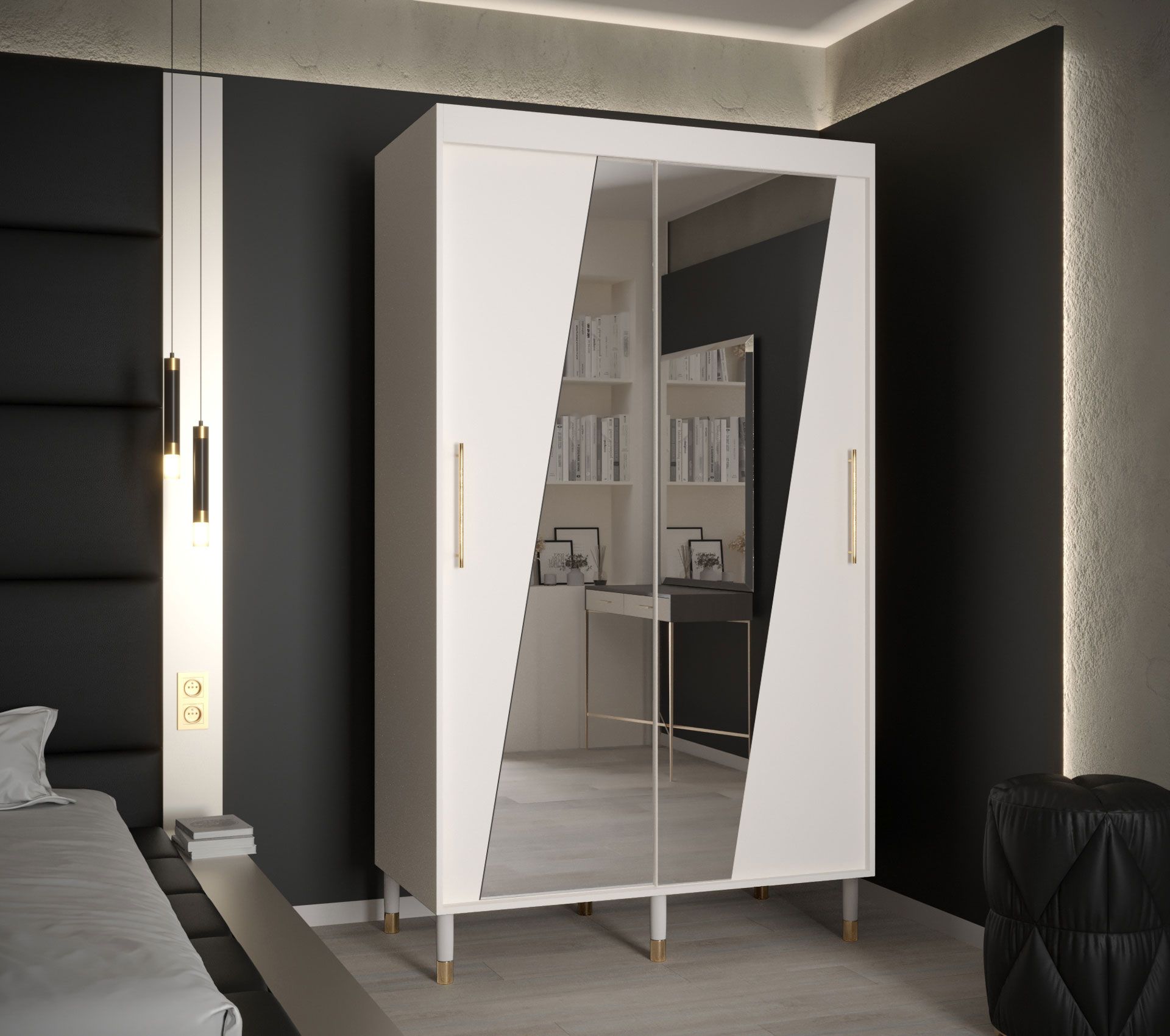 Kledingkast met modern design Jotunheimen 207, kleur: wit - Afmetingen: 208 x 120,5 x 62 cm (H x B x D)