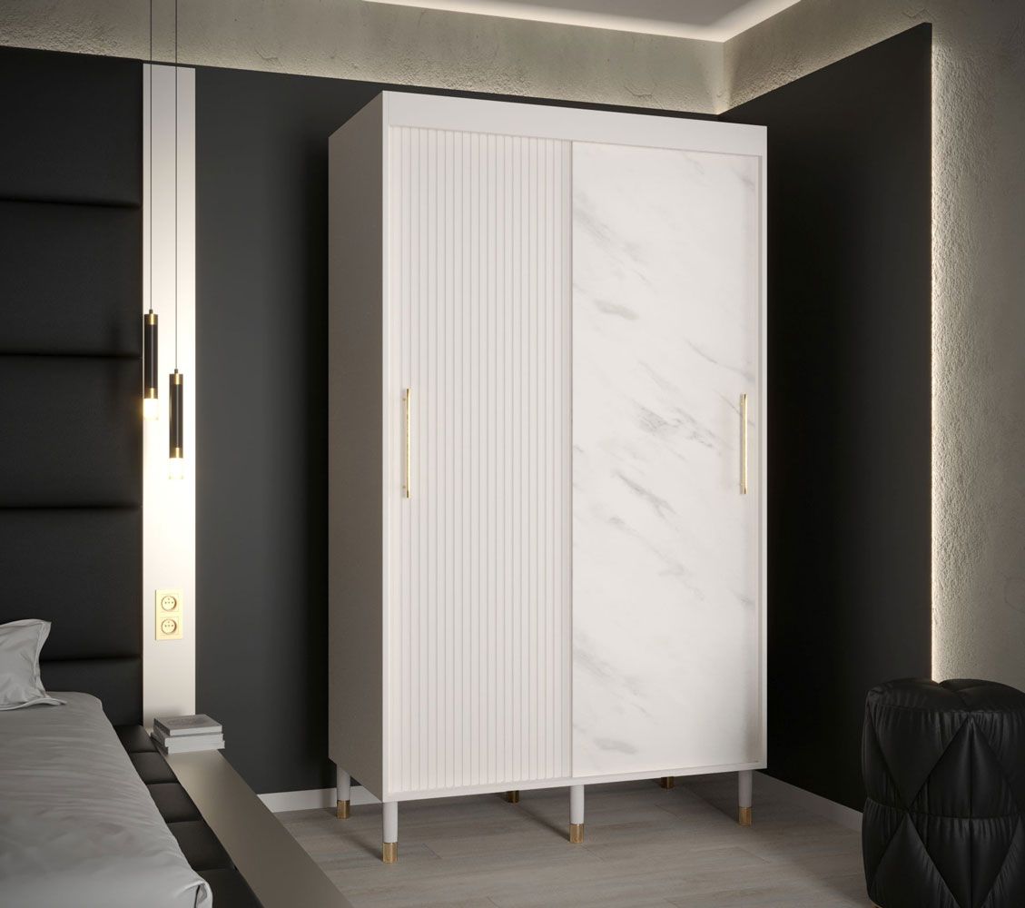 Elegante kledingkast met vijf vakken Jotunheimen 123, kleur: wit - Afmetingen: 208 x 120,5 x 62 cm (H x B x D)