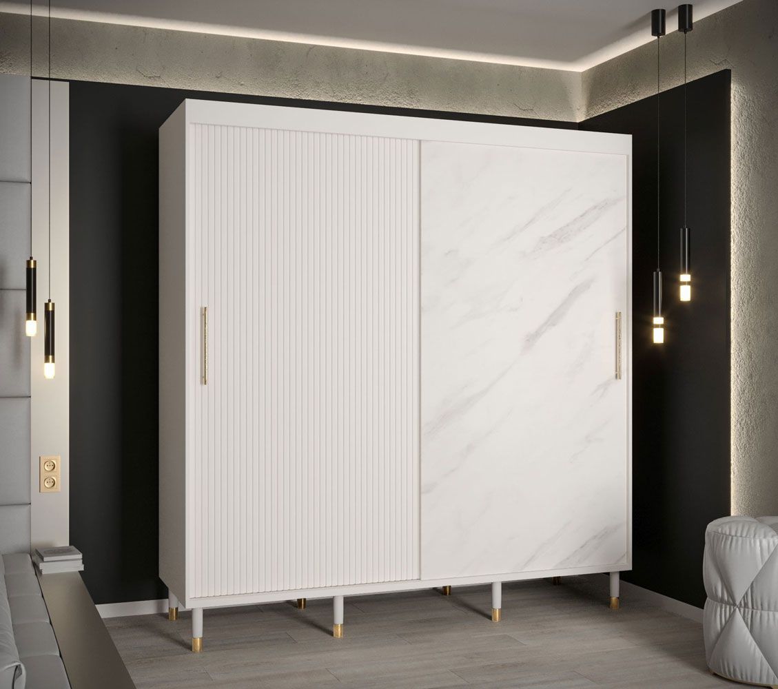 Grote kledingkast met voldoende opbergruimte Jotunheimen 129, kleur: Wit - Afmetingen: 208 x 200,5 x 62 cm (H x B x D)