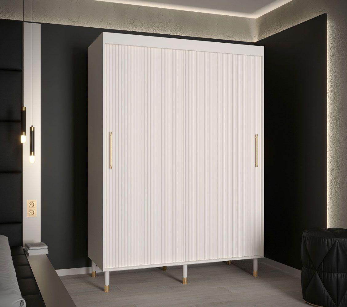 Moderne kledingkast met voldoende opbergruimte Jotunheimen 101, kleur: Wit - Afmetingen: 208 x 150,5 x 62 cm (H x B x D)