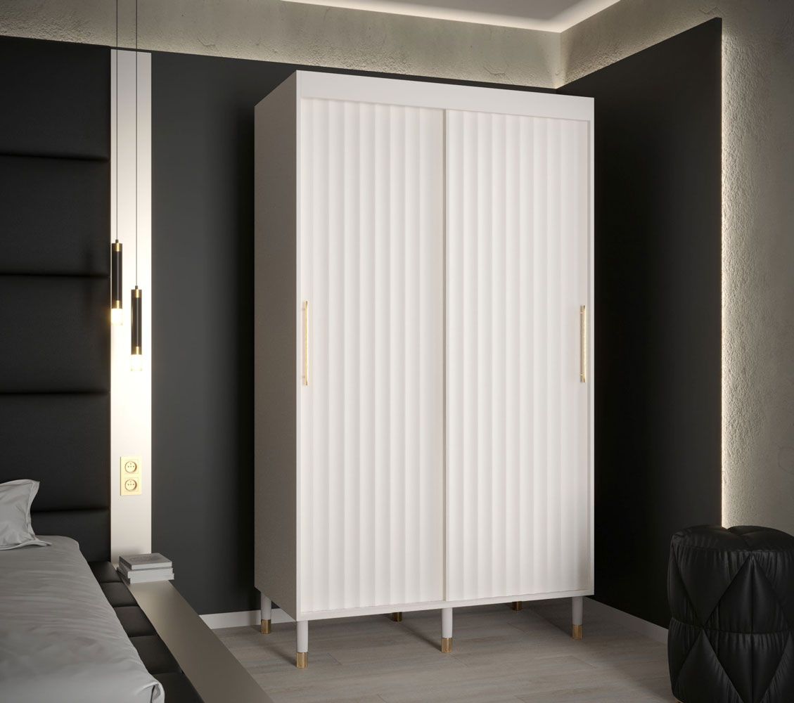 Slanke kledingkast met modern design Jotunheimen 135, kleur: Wit - Afmetingen: 208 x 120,5 x 62 cm (H x B x D)