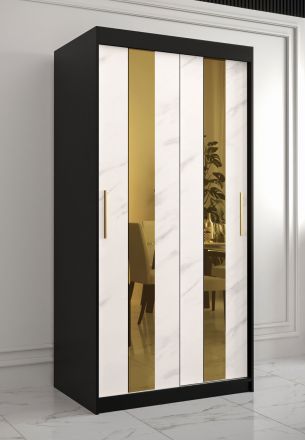 elegante kledingkast Hochfeiler 02, kleur: zwart / wit marmer - afmetingen: 200 x 100 x 62 cm (H x B x D), met vijf vakken
