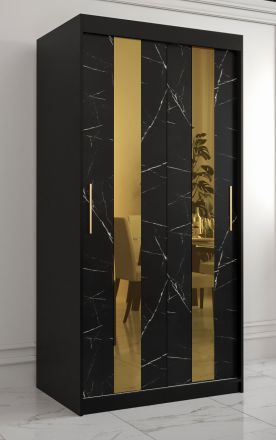 Kledingkast met elegant design Hochfeiler 04, kleur: zwart / zwart marmer - afmetingen: 200 x 100 x 62 cm (H x B x D), met voldoende opbergruimte