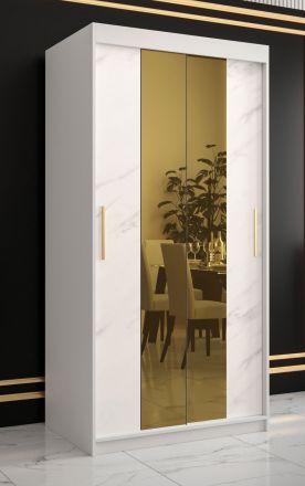 bijzondere kledingkast met marmer look Hochfeiler 27, kleur: wit / wit marmer - afmetingen: 200 x 100 x 62 cm (H x B x D), met twee spiegels en twee kledingroedes.
