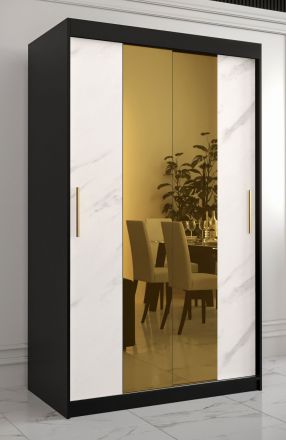 elegante kledingkast met marmer look Hochfeiler 30, kleur: zwart / wit marmer - afmetingen: 200 x 120 x 62 cm (H x B x D), met vijf vakken