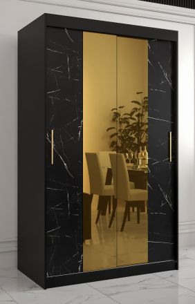 Kledingkast met voldoende opbergruimte Hochfeiler 32, kleur:zwart / zwart marmer - afmetingen: 200 x 120 x 62 cm (H x B x D), met twee spiegels en twee kledingstangen