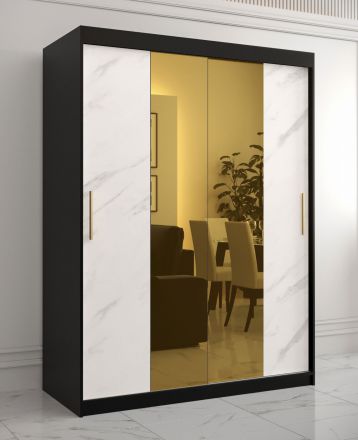 moderne kledingkast met marmer look Hochfeiler 34, kleur: zwart / wit marmer - afmetingen: 200 x 150 x 62 cm (H x B x D), met twee spiegels