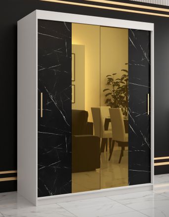 elegante kledingkast met voldoende opbergruimte Hochfeiler 33, kleur: wit / zwart marmer - afmetingen: 200 x 150 x 62 cm (H x B x D), met vijf vakken en twee spiegels