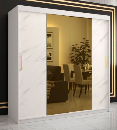 Kledingkast met 10 vakken Hochfeiler 43, kleur: wit / wit marmer - afmetingen: 200 x 200 x 62 cm (H x B x D), met twee spiegels