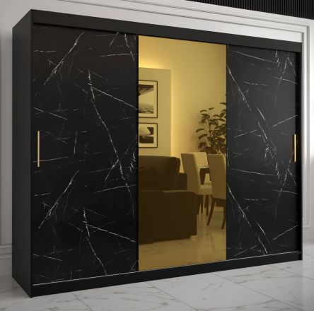 Hochfeiler 48 marmeren stijl kast, kleur:zwart / zwart marmer - afmetingen: 200 x 250 x 62 cm (H x B x D), met drie deuren en twee kledingstangen.